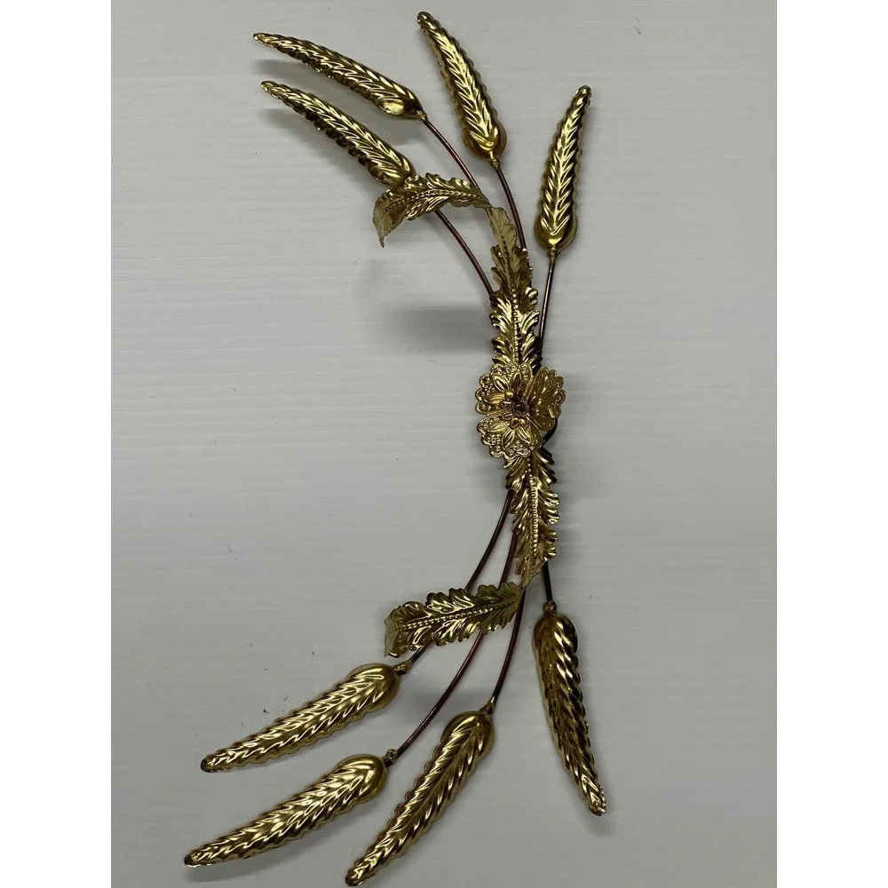 VTG Brass Wheat Sheaf Wall Decor Gold Gilt Floral Leaf Metal Art Sculpture MCM